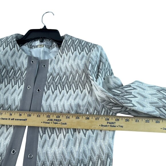 Tahari Geometric Pattern Open Front Blazer Jacket Women's Gray White Size 8 - Picture 10 of 10